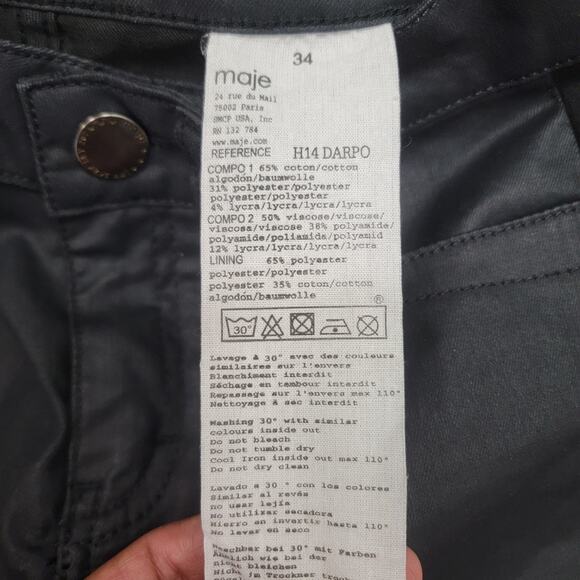 maje DARPO WAX PANELED SKINNY JEANS, SIZE 24US - Picture 5 of 10